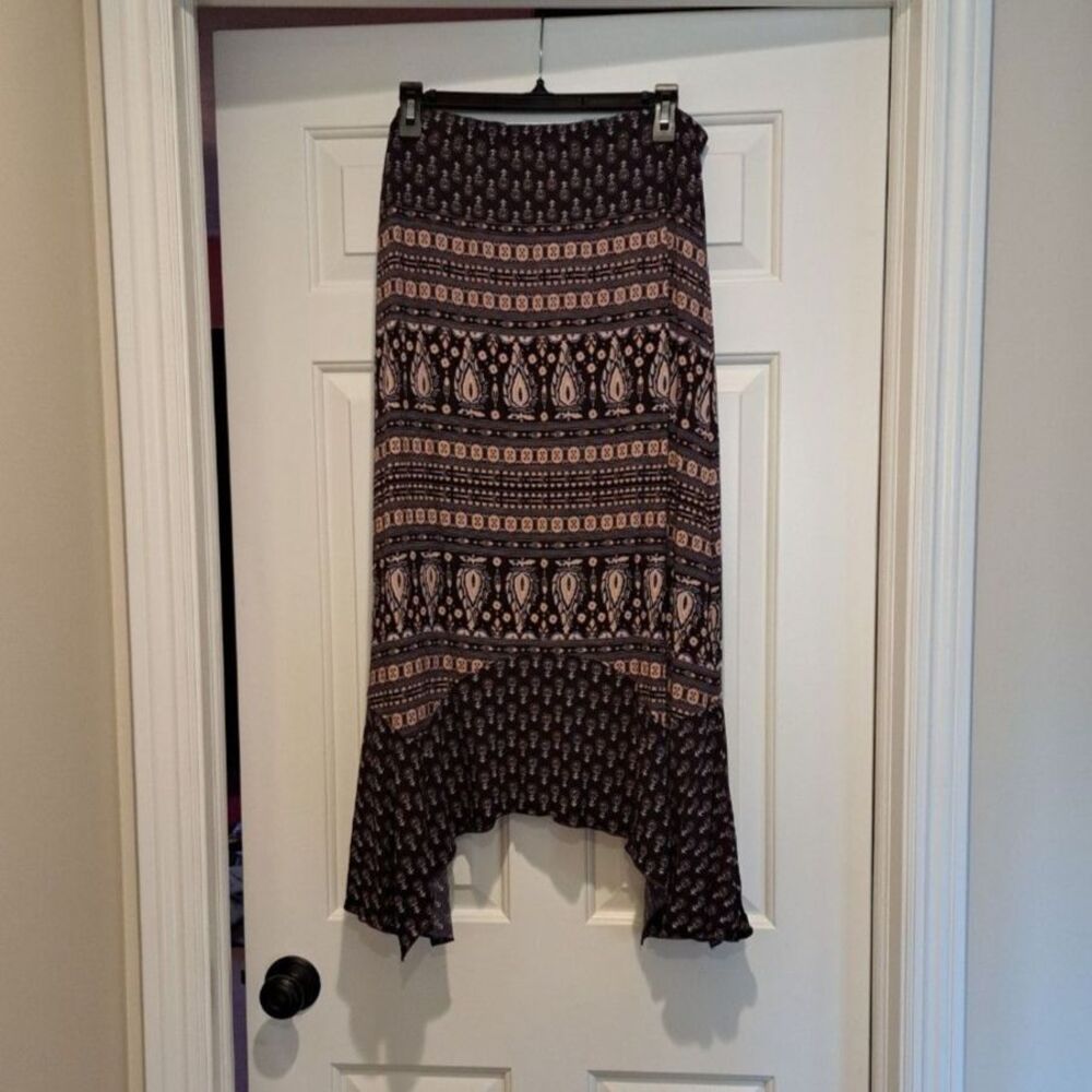 Sundance Boho Purple Handkerchief Maxi Skirt Elastic Waist Rayon Women's Size 8